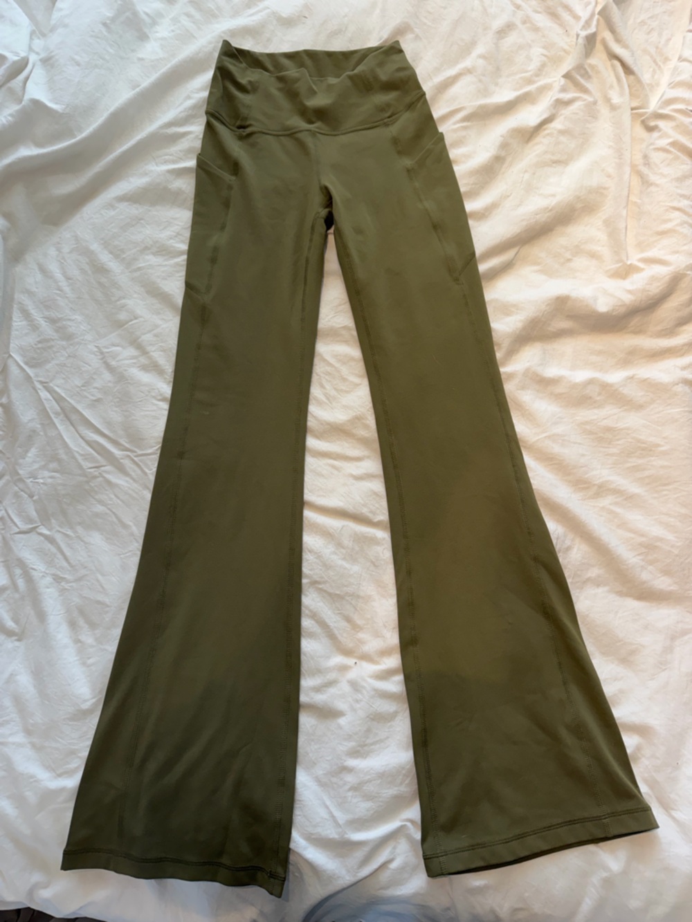 Fabletics High-Rise Olive Green Flare Yoga Pants